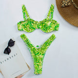 Cute Floral High Cut Push Up Brazilian Thong Bikini