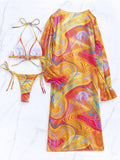 Palm Breeze Paradise 3-Piece Bikini Set With Beach Cover-Up