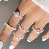 Celestial Pearls Boho Knuckle Rings Set