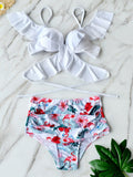 Floral Dreams Sexy White Ruffled High Waist Bikini