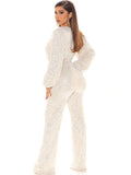 Sequin Long Sleeve V Neck Sparkly Jumpsuits Loveclb