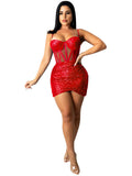 Sequin Spaghetti Straps Mesh Mini Dresses Loveclb