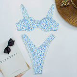 Cute Floral High Cut Push Up Brazilian Thong Bikini