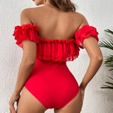 Red Romance Sexy One Piece Ruffle Swimsuit and Beach Cover Up Skirt