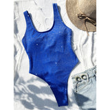 Blue Sexy Glitter Sparkling Lace Up One Piece Swimsuit