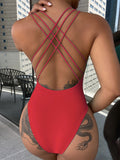 Sexy Back Strappy V Neck Womens Swimsuit