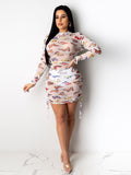 Sheer Mesh Butterfly Print Bodycon Mini Dresses Loveclb