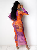 Sheer Mesh See Through Dollar Print Maxi Dresses Loveclb