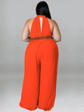 Sleeveless Halter Wide Leg Jumpsuit With Belt Loveclb