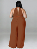 Sleeveless Halter Wide Leg Jumpsuit With Belt Loveclb