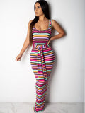 Sleeveless Rainbow Stripe Print Tie Bodycon Tank Dresses