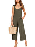 Solid Color Casual Loose Bow Strap Sleeveless Jumpsuit Loveclb