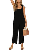 Solid Color Casual Loose Bow Strap Sleeveless Jumpsuit Loveclb