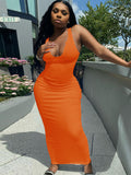 Solid Color Sleeveless Racerback Rib Bodycon Maxi Dresses Loveclb