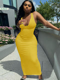 Solid Color Sleeveless Racerback Rib Bodycon Maxi Dresses Loveclb