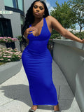 Solid Color Sleeveless Racerback Rib Bodycon Maxi Dresses Loveclb