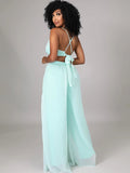 Spaghetti Strap Chiffon Backless Wide Leg Jumpsuits Loveclb