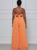 Spaghetti Strap Chiffon Backless Wide Leg Jumpsuits Loveclb