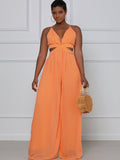 Spaghetti Strap Chiffon Backless Wide Leg Jumpsuits Loveclb