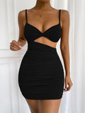 Spaghetti Strap Cut Out Ruched Bodycon Mini Dresses Loveclb