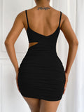 Spaghetti Strap Cut Out Ruched Bodycon Mini Dresses Loveclb