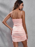 Spaghetti Strap Ruched Bodycon Mini Dresses Loveclb