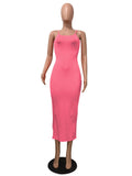 Spaghetti Strap Solid Color Bodycon Maxi Dresses Loveclb