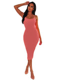 Spaghetti Strap Solid Color Bodycon Maxi Dresses Loveclb