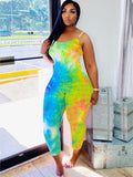 Spaghetti Strap Tie Dye Bodycon Jumpsuits Loveclb