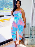 Spaghetti Strap Tie Dye Bodycon Jumpsuits Loveclb