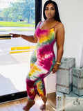 Spaghetti Strap Tie Dye Bodycon Jumpsuits Loveclb