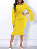 Split Sleeves Beads Ruched Midi Dresses Loveclb