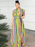 Striped Printed V Neck Maxi Dresses Loveclb