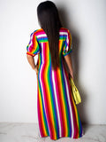 Striped Printed V Neck Maxi Dresses Loveclb