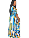 Striped Printed V Neck Maxi Dresses Loveclb