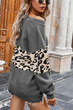 Leopard Splice Contrast V-neck Sweater(5 Colors)