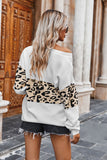 Leopard Splice Contrast V-neck Sweater(5 Colors)