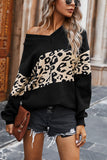 Leopard Splice Contrast V-neck Sweater(5 Colors)