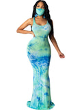 Tie Dye Leopard Print Square Neck Sleeveless Maxi Dress Loveclb