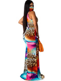 Tie Dye Leopard Print Square Neck Sleeveless Maxi Dress Loveclb