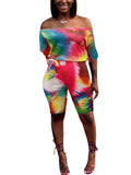 Tie Dye Off Shoulder Jumpsuit with Belt