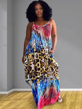 Tie Dye Sleeveless Leopard Sundress With Pocket Loveclb