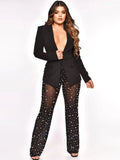 Two Piece Blazer Mesh Long Pants Outfits