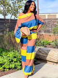 Two Piece Color Block Tops & Wide Leg Pants