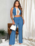 Two Piece Criss Cross Tops & Bodycon Pants Loveclb