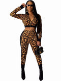 Two Piece Crop Top Leopard Print Long Pants