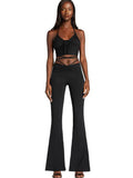 Two Piece Halter Drawstring Crop Top Wide Leg Pants Set Loveclb