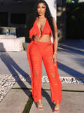 Two Piece Halter Tassel Tops & Bodycon Pants Loveclb