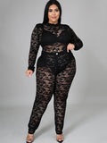 Two Piece Lace Long Sleeve Tops + Bodycon Pants Loveclb