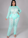 Two Piece Lace Long Sleeve Tops + Bodycon Pants Loveclb